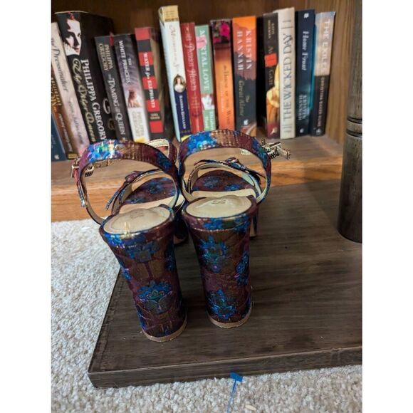 Schutz Women’s 7B Genuine Leather Multicolor Bow Peep Toe Heels Ankle Wrap - Picture 2 of 7